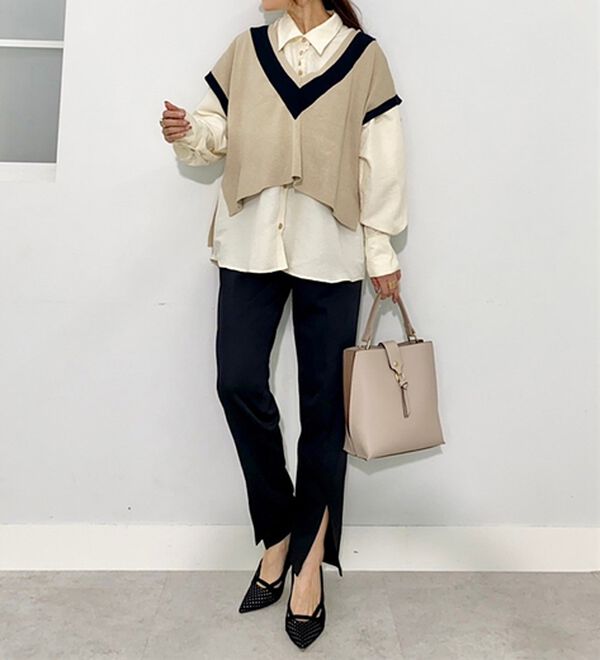 BELLUNA（ベルーナ）の「【低身長さん向け】重ねて可愛い配色ニットベスト（ベスト）」｜詳細画像