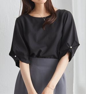 RANAN（ラナン）の「【ひんやり】袖タックデザインきれい見えブラウス（ブラウス）」｜ブラック