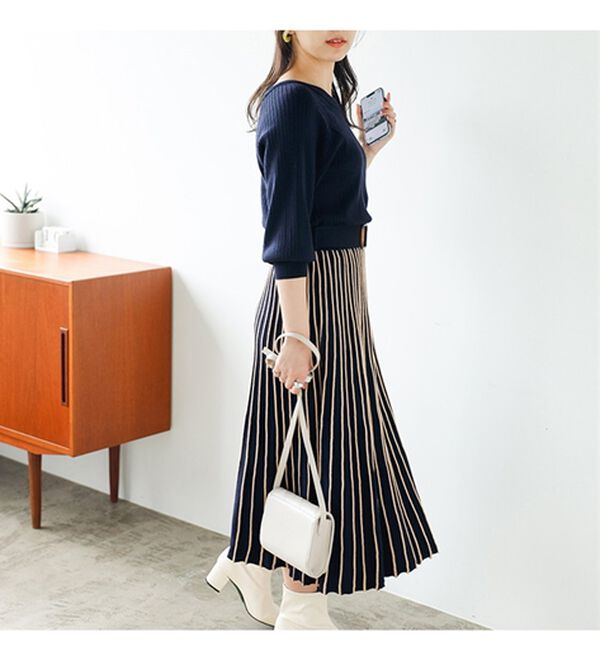 GeeRA（ジーラ）の「前後２ＷＡＹプリーツニットワンピース（ニットワンピース）」｜詳細画像