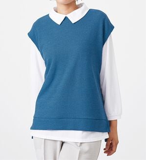 BELLUNA（ベルーナ）の「【新色追加】&ldquo;2点セット&rdquo;あぜ素材ベストアンサンブル（アンサンブル）」｜ダークブルー