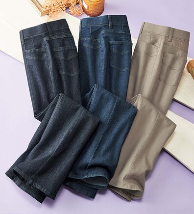 ルフラン（ルフラン）の「【３本組】やわらかデニム美脚フレアパンツ（フルレングスパンツ）」