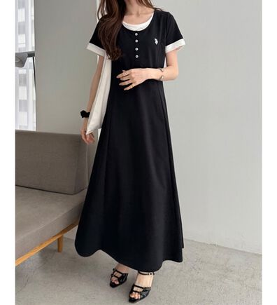 GeeRA（ジーラ）の「【ＵＳ．ＰＯＬＯ．ＡＳＳＮ】レイヤード風ヘンリーネック半袖ワンピース（カットソーワンピース）」