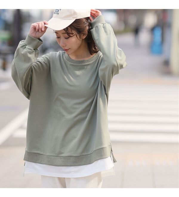 A HAPPY MARILYN（アハッピーマリリン）の「【Ｌ～１０Ｌ】ゆるっと楽ちん！着ぶくれ回避の　重ね着風　ミニ裏毛　プルオーバー（カットソー）」｜詳細画像