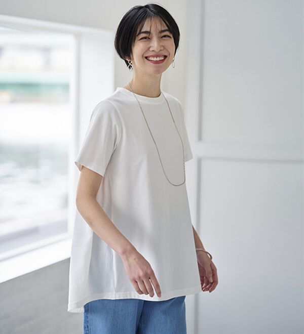 BELLUNA（ベルーナ）の「【汗ジミ対策】＜エアリーアイスコットン＞バック切替フレアーＴシャツ（Tシャツ）」｜詳細画像