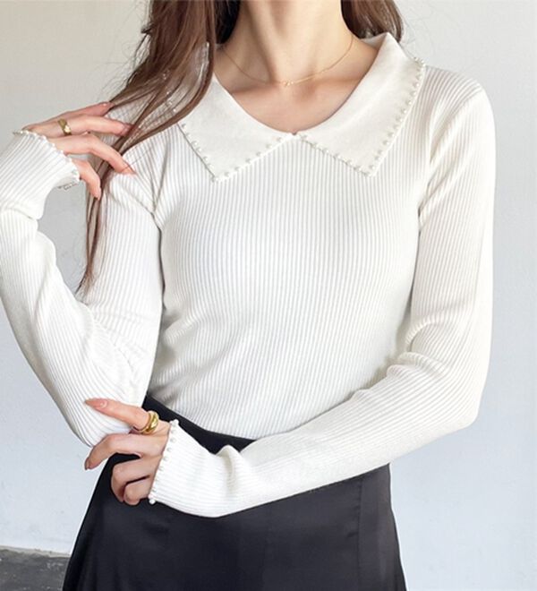 GeeRA（ジーラ）の「【YOUING.】パール衿リブニット（ニット・セーター）」｜詳細画像