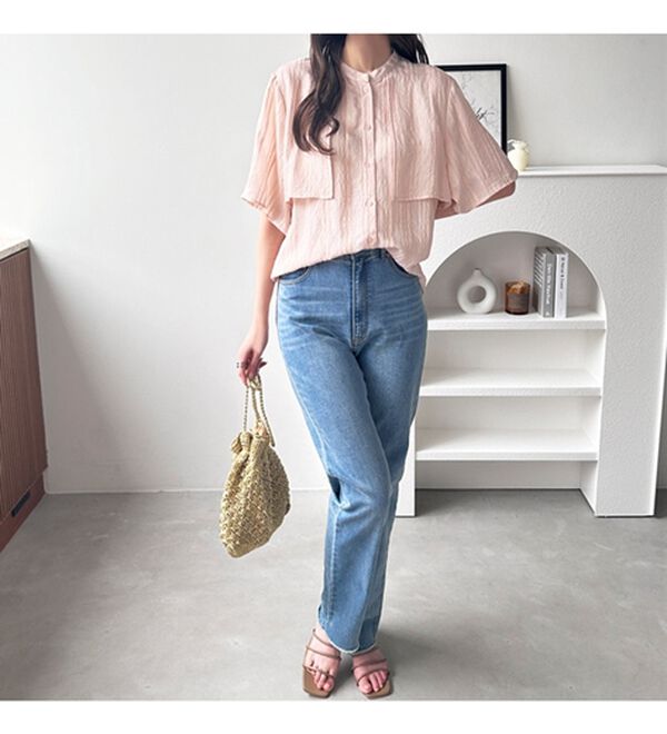 GeeRA（ジーラ）の「バンドカラーシアーストライプシャツ（シャツ）」｜詳細画像