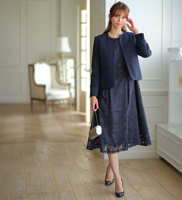 BELLUNA（ベルーナ）の「花柄オパール素材ワンピースアンサンブル（ワンピースセットスーツ）」｜詳細画像