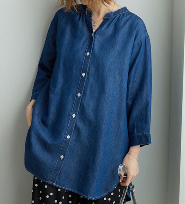 BELLUNA（ベルーナ）の「やわらかデニム素材シャツチュニック（チュニック）」｜詳細画像