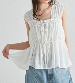 RANAN（ラナン）の「フロントリボンギャザーノースリブラウス（ブラウス）」｜オフホワイト