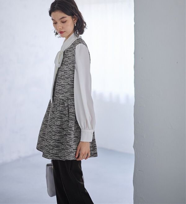 GeeRA（ジーラ）の「入学・卒業にも！華やかニットツイードペプラムジレベスト（ベスト）」｜詳細画像