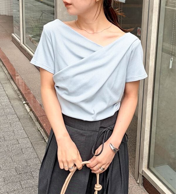 RANAN（ラナン）の「【ひんやり/UV対策】上品ドレープリブTシャツ（カットソー）」｜詳細画像