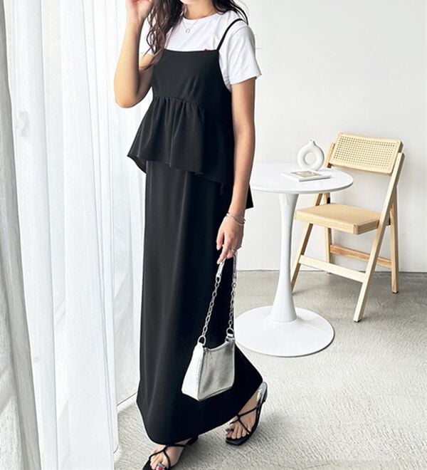 GeeRA（ジーラ）の「楽ちん！ペプラムキャミワンピース（カットソーワンピース）」｜詳細画像