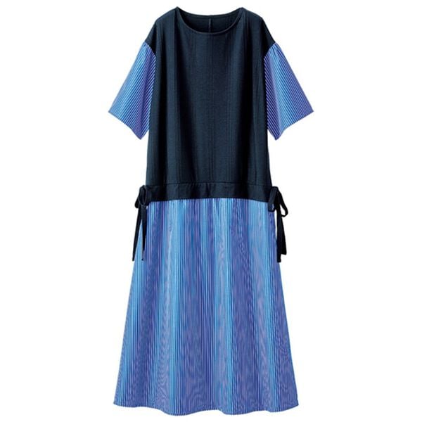 BELLUNA（ベルーナ）の「秒映え！異素材切替サイドリボン使いワンピース（ドッキングワンピース）」｜詳細画像