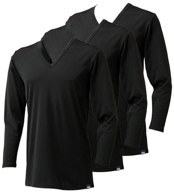 「【３枚組】＜フィラ＞ホットテック　柔らか裏起毛インナー（メンズ肌着・インナーウェア）」｜ブラック 長袖V首