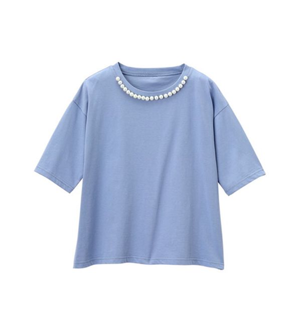 GeeRA（ジーラ）の「コットン天竺パール付デザイントップス（Tシャツ）」｜詳細画像