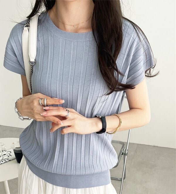 GeeRA（ジーラ）の「プリーツ編フレンチスリーブリブトップス（ニット・セーター）」｜詳細画像