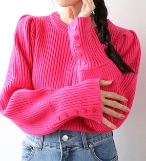 GeeRA（ジーラ）の「パフスリーブ袖ボタン着回しリブニット（ニット・セーター）」｜詳細画像