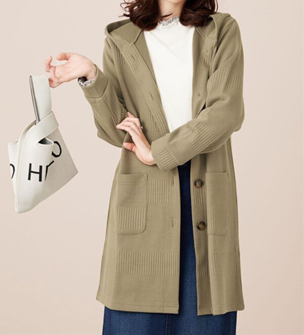 BELLUNA（ベルーナ）の「ボーダージャカード素材フードカーディガン（その他ジャケット）」｜詳細画像