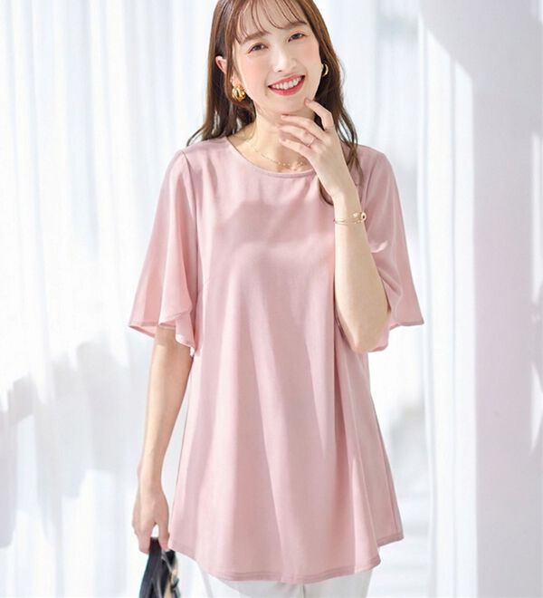 alotta（アロッタ）の「シフォン切替チューリップ袖チュニックＴシャツ（チュニック）」｜詳細画像