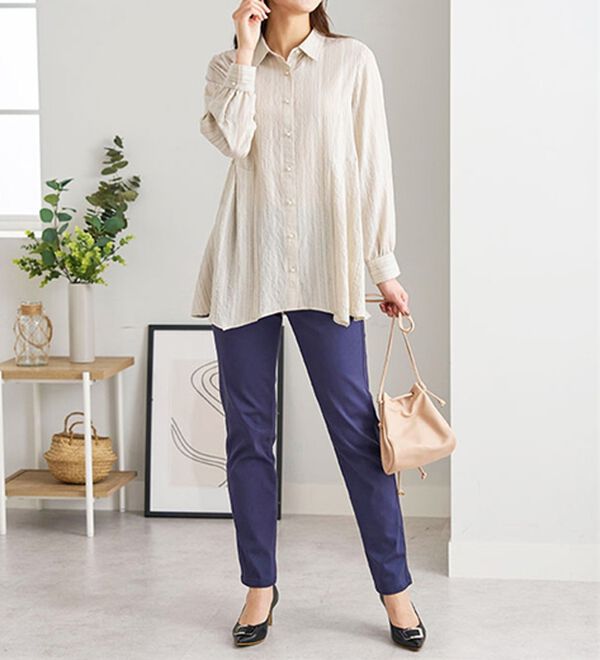 BELLUNA（ベルーナ）の「ドビーストライプ素材タック使いチュニック（チュニック）」｜詳細画像