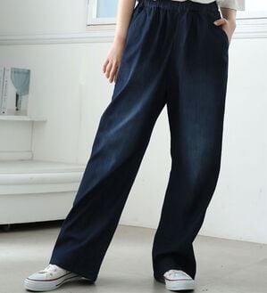 A HAPPY MARILYN（アハッピーマリリン）の「【Ｌ～８Ｌ】伸びるが正義「推し」デニムパンツ（フルレングスパンツ）」｜インディゴ(加工あり)