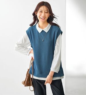 BELLUNA（ベルーナ）の「【新色追加】&ldquo;2点セット&rdquo;あぜ素材ベストアンサンブル（アンサンブル）」｜ブルー