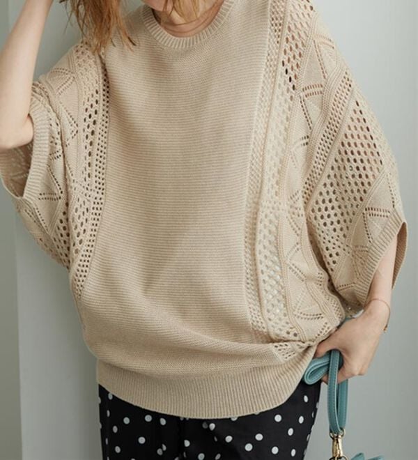 BELLUNA（ベルーナ）の「透かし編ドルマンニットプルオーバー（ニット・セーター）」｜詳細画像