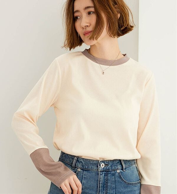 BELLUNA（ベルーナ）の「配色リブ素材クルーネックプルオーバー（カットソー）」｜詳細画像
