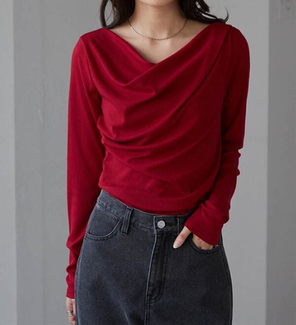 RANAN（ラナン）の「【春色追加】上品ドレープリブロングＴシャツ（カットソー）」｜詳細画像