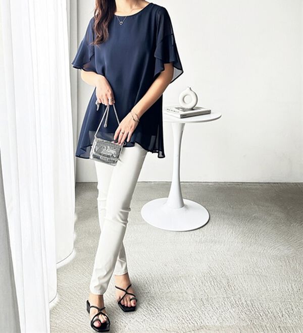 GeeRA（ジーラ）の「【接触冷感】異素材シフォンレイヤードチュニック（チュニック）」｜詳細画像