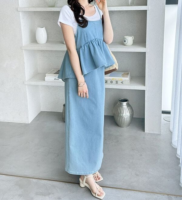 GeeRA（ジーラ）の「楽ちん！デニムペプラムキャミワンピース（その他ワンピース）」｜詳細画像