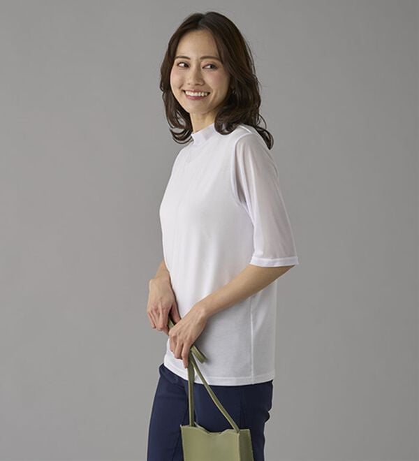 BELLUNA（ベルーナ）の「【５分袖】チュール切替上品インナー（カットソー）」｜詳細画像
