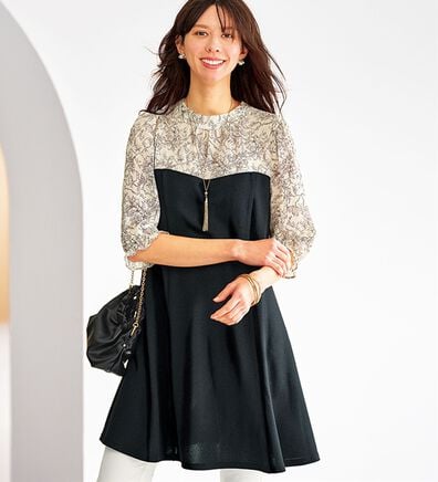 BELLUNA（ベルーナ）の「バックリボン使いプリント切替チュニック（その他ワンピース）」