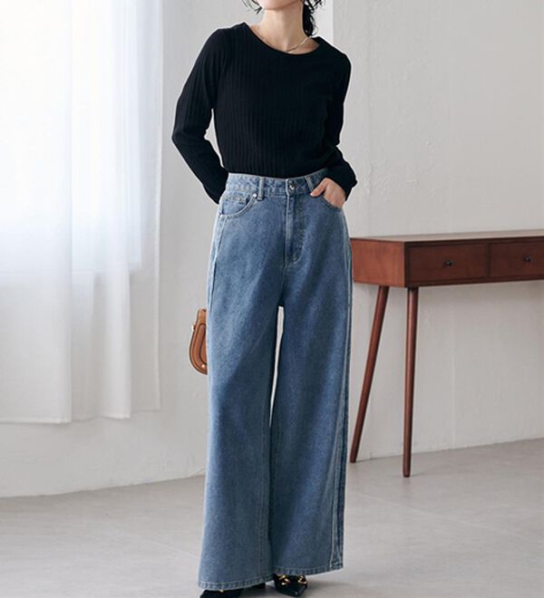 RANAN（ラナン）の「配色サイドフリンジワイドデニム（フルレングスパンツ）」｜詳細画像