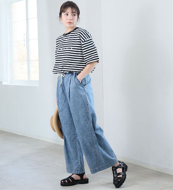 A HAPPY MARILYN（アハッピーマリリン）の「【Ｍ～８Ｌ】楽して叶う！イージーデニムワイドパンツ（ワイドパンツ・ガウチョ）」｜詳細画像
