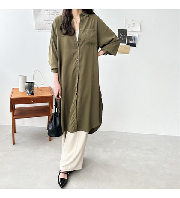 GeeRA（ジーラ）の「スリット入りロングシャツワンピース（シャツワンピース）」｜詳細画像