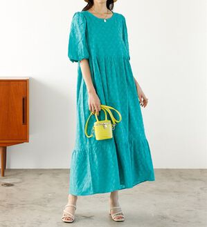 GeeRA（ジーラ）の「ジャカードパフスリーブワンピース（その他ワンピース）」｜グリーン