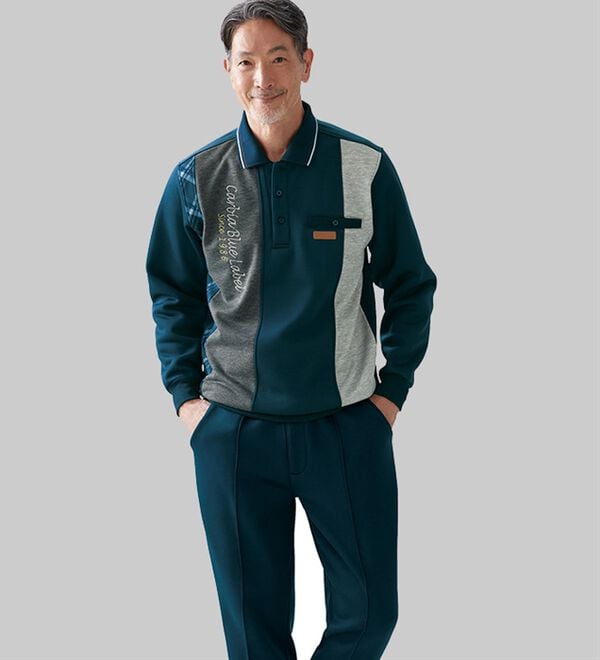 「【２着組】＜カルビア＞こだわりデザインのリラックスホームスーツ（メンズルームウェア）」｜詳細画像