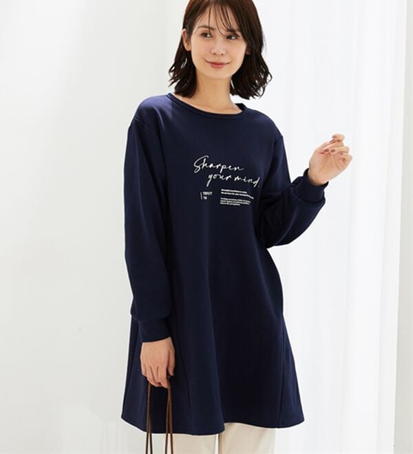 BELLUNA（ベルーナ）の「【快適Ｌａｂ．】裏起毛ジャカード素材ロゴワンピース（カットソーワンピース）」｜詳細画像