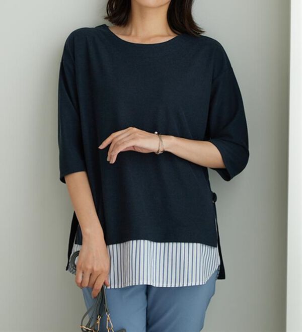 BELLUNA（ベルーナ）の「ラメストライプシャツフェイクチュニック（チュニック）」｜詳細画像