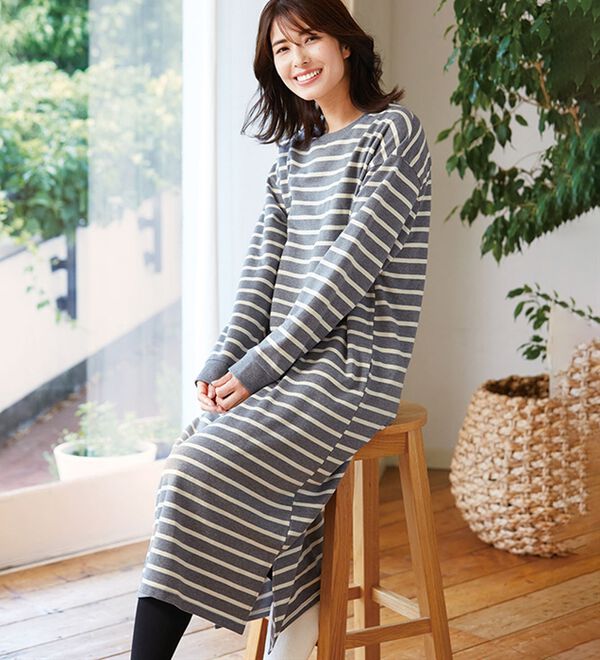 ボーダーワンピース （【リブ使いでスポーティな雰囲気のシャドー  