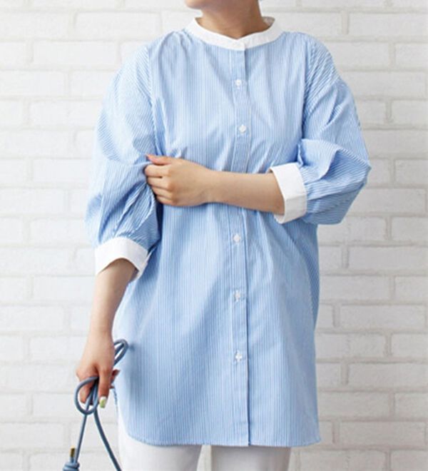 ストライプ素材クレリックシャツチュニック - ベルーナ【公式】