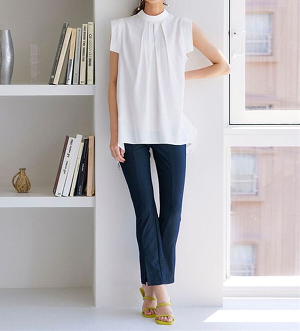 RANAN（ラナン）の「ひんやり！デニム調スリットパンツ（フルレングスパンツ）」｜詳細画像