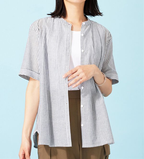 BELLUNA（ベルーナ）の「綿１００％バンドカラーシャツブラウス（ブラウス）」｜詳細画像