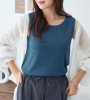 alotta（アロッタ）の「【イージーケア・ＵＶ対策】毎日使える！ひんやりテレコリブタンクトップ（タンクトップ・キャミソール）」｜ブルーグリーン