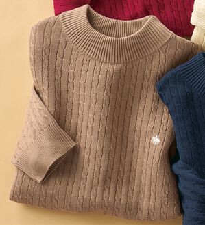 BELLUNA（ベルーナ）の「【ＰＯＬＯ　ＢＣＳ】ケーブル５分袖セーター（ニット・セーター）」｜モカ