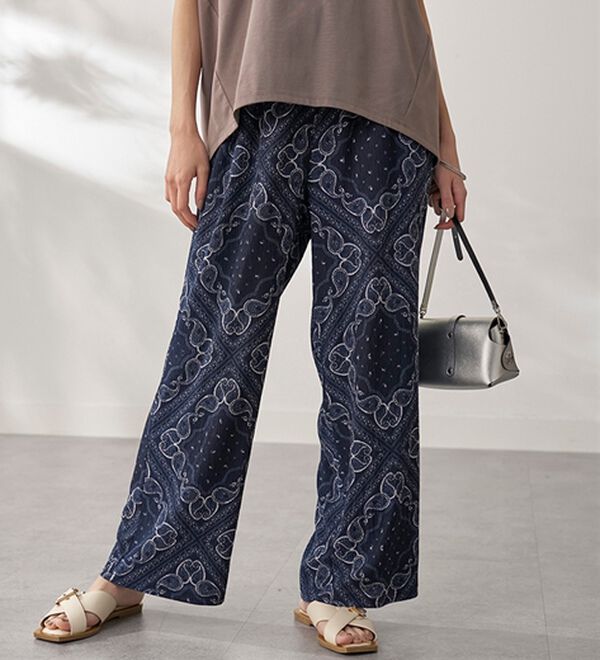 BELLUNA（ベルーナ）の「楊柳サラサラ素材プリントイージーパンツ（フルレングスパンツ）」｜詳細画像