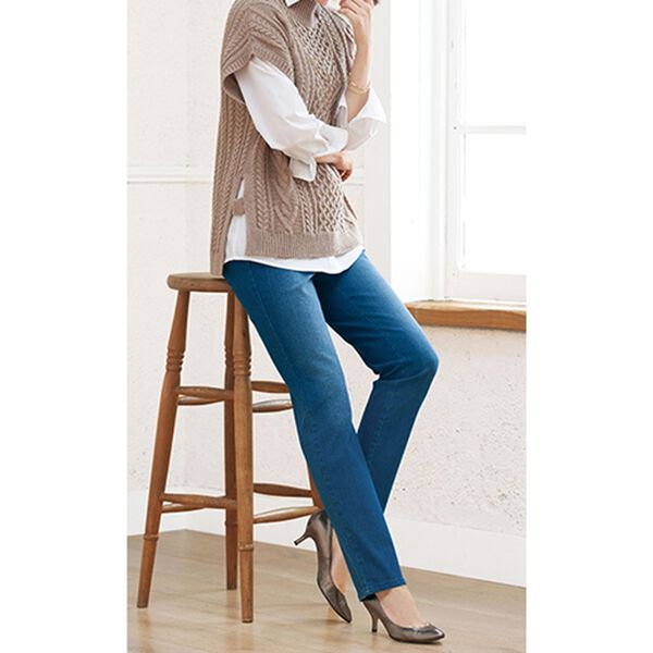 BELLUNA（ベルーナ）の「サイズ満載！裏起毛ぐん伸びデニムパンツ（フルレングスパンツ）」｜詳細画像