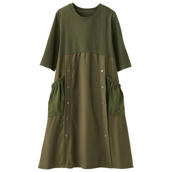 BELLUNA（ベルーナ）の「【２枚組】切替ボタンデザインチュニックワンピース（チュニック）」｜詳細画像