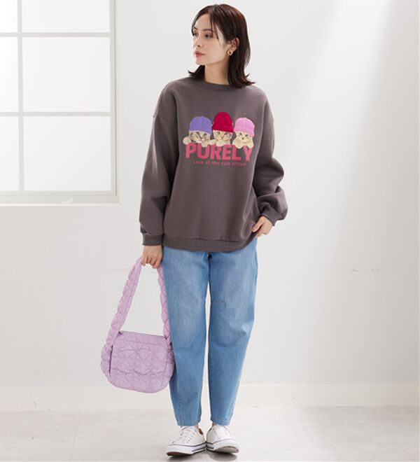 BELLUNA（ベルーナ）の「ニット帽ネコ3匹ネコ裏起毛プルオーバー（カットソー）」｜詳細画像